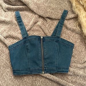 Forever 21 Denim Zip Front Corset Crop Top Size Small